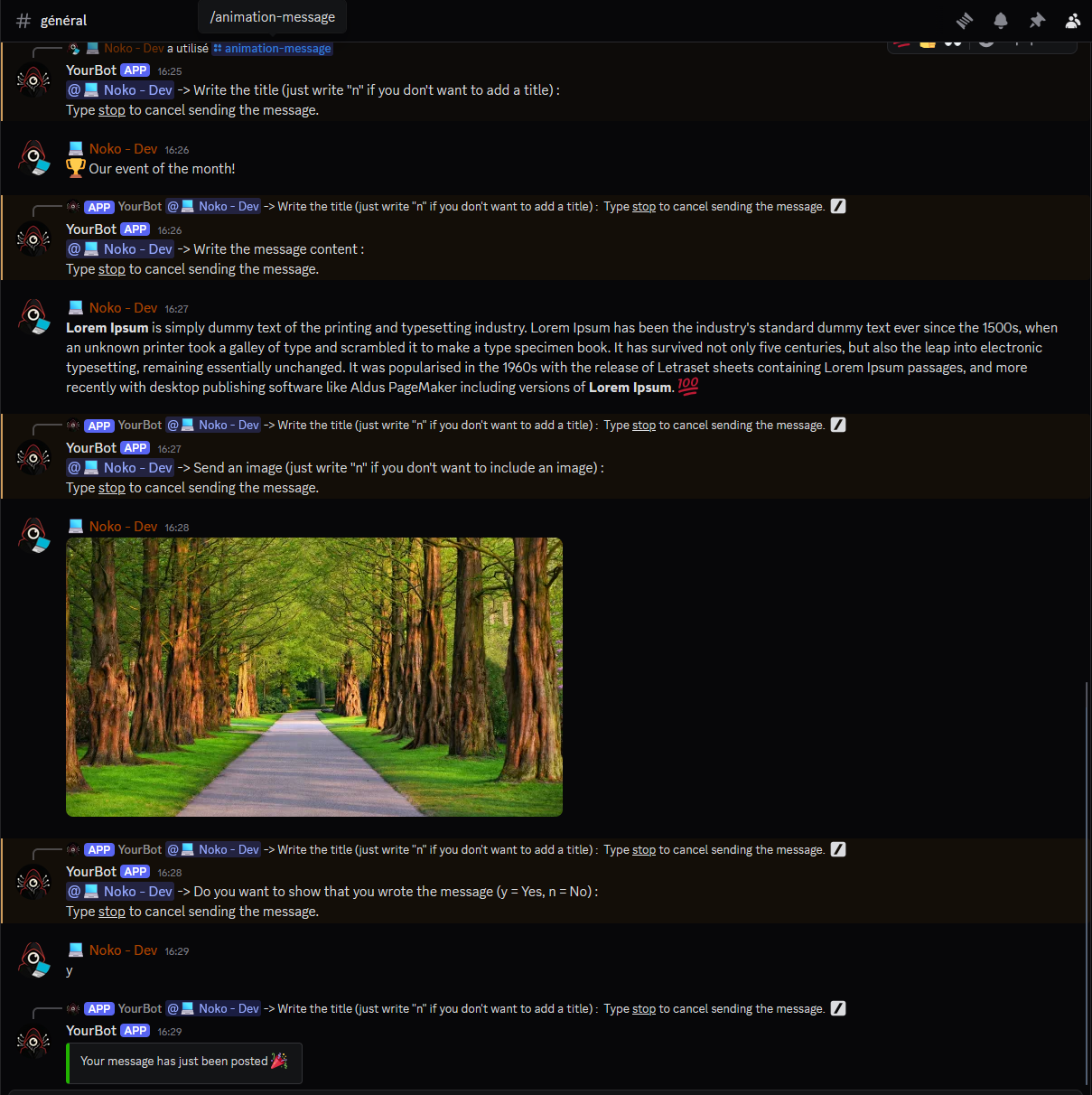 Image d'ajout d'un message d'animation