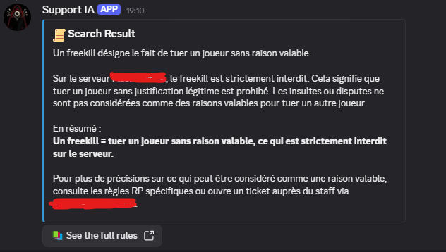 Image d'exemple de réponse du bot lors de la commande /q