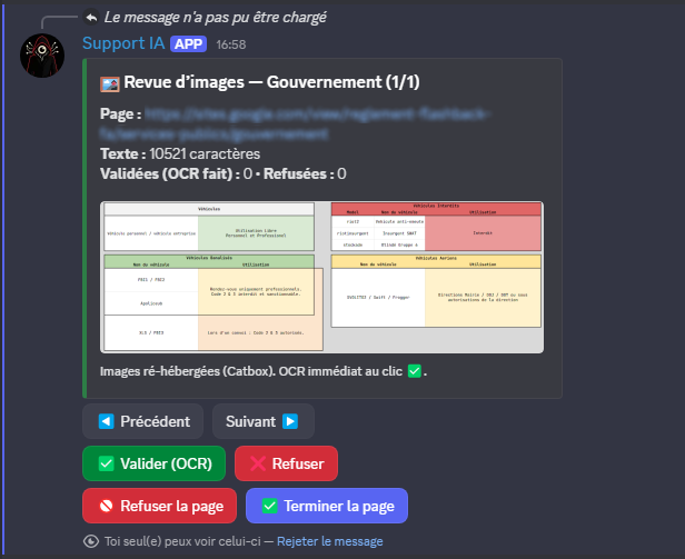 Example image of bot response during the /update command